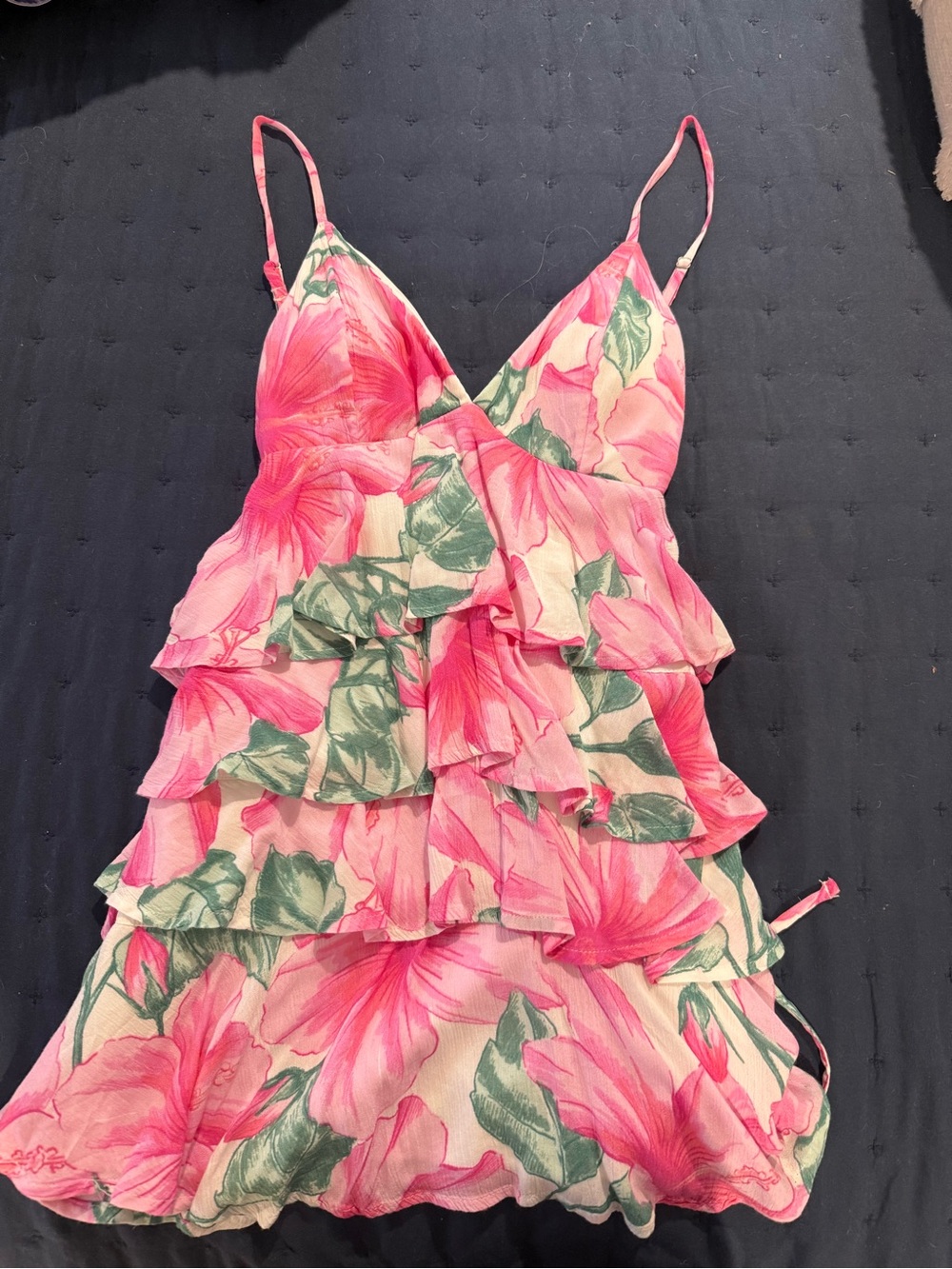 Hollister Pink & Green Floral Ruffle Mini Dress